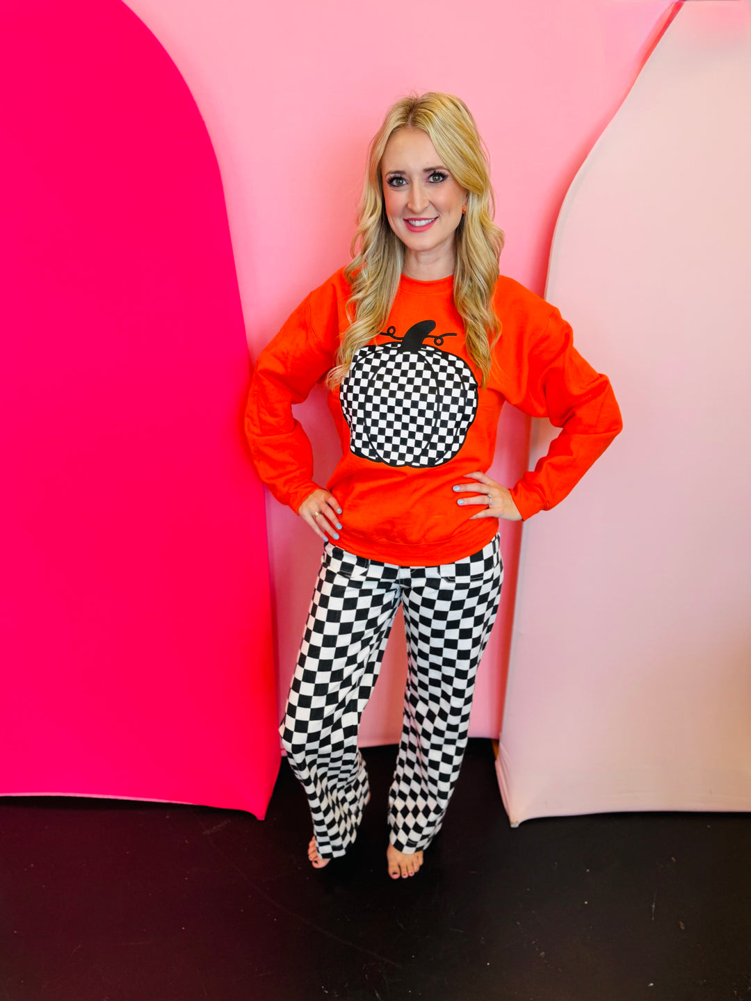 Orange Checkered Pumpkin Sweatshirt