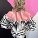 Mixed Stripe & Gingham Button Down Top