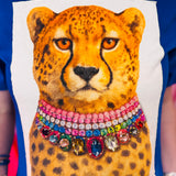 Jewel Collared Leopard Tee (Blue)