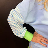 Blue & Green Gingham Sleeve Sweatshirt
