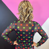 Keigan Christmas Polka Dots Mesh Top