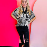 Black Marbled Bandanna Dolman Top