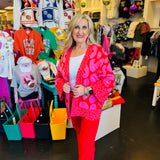 Pink & Red Abstract Print Cardigan