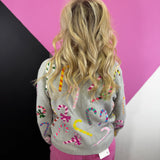 Queen Of Sparkles Grey Multi Candy Cane Multi Bow Sweater