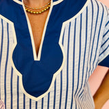 Navy Scallop Collar Pinstripe Top