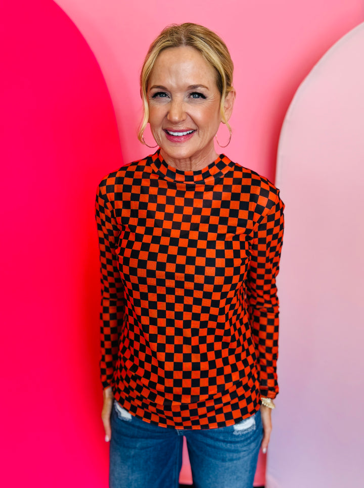 Orange & Black Pep Rally Mesh Top