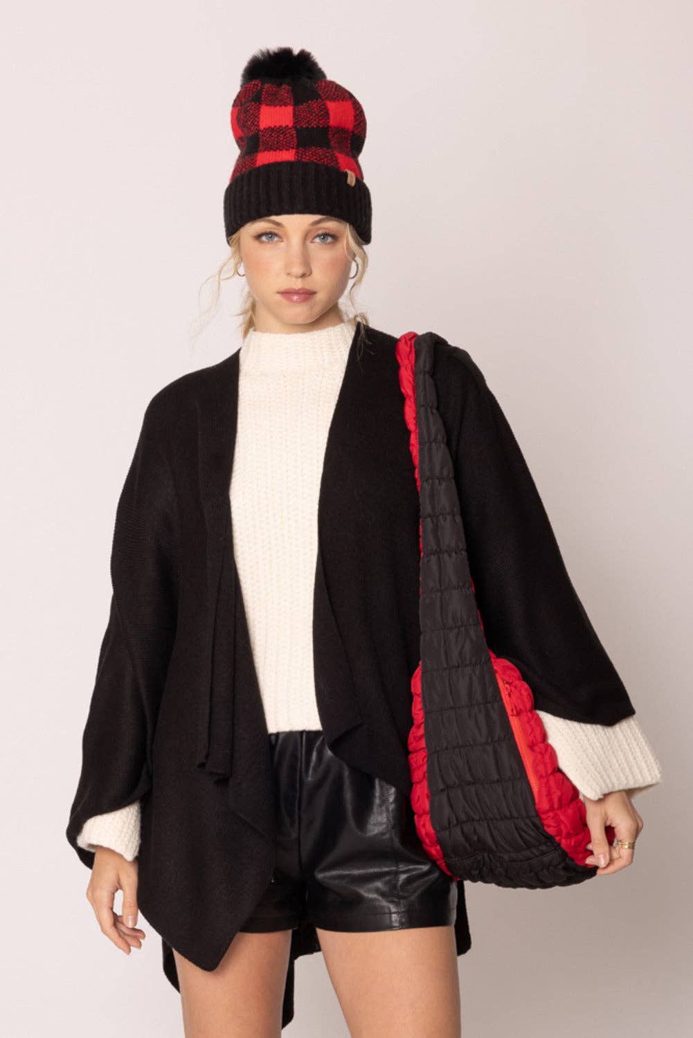 Red Black Quilted Puffer Bag