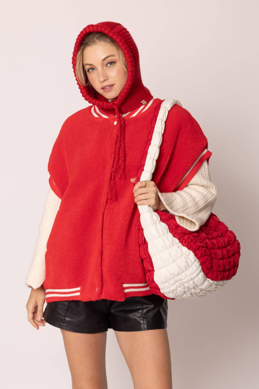 Red Ivory Quilted Puffer Bag
