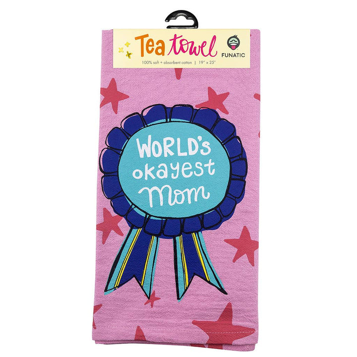 World's Okayest Mom Kitchen Tea Towel