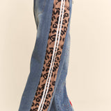 Red Striped Rhinestone Denim Joggers