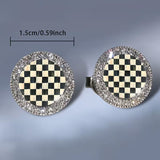 Black Checkered Rhinestone Stud Earrings
