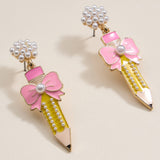 Pencil and Bow Pearl Earrings