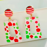 Polka Dot Acrylic Christmas Dangle Earrings - Red/Green