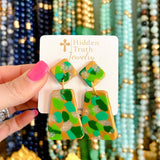 Green Multi Confetti Dangle Earrings