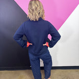 Navy Plaid Trim Pullover