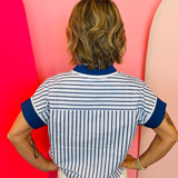 Navy Scallop Collar Pinstripe Top