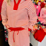 Red Stripe Collared Pullover & Skort