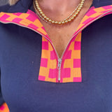 Navy Plaid Trim Pullover
