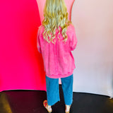 Fuchsia Pocketed Acid Wash Fleece Sweatshirt