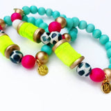 Aqua Fuchsia Black White Neon Yellow Bracelet