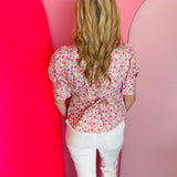 Pink Bloom Button Top
