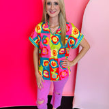 Pink & Lime Abstract Top