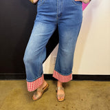 Red Gingham Cuff Jeans