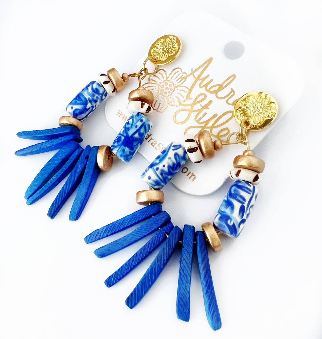 Blue and White Chinoiserie Dangle Earrings