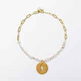 Paperclip Chain & Pearls with Cross Necklace