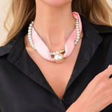 Black / White Checkered Pearl Scarf Necklace