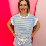 Cornflower Stripe Contrast Trim Top & Short Set