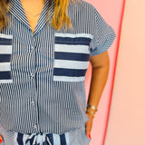 Navy Mixed Stripe Cap Sleeve Top