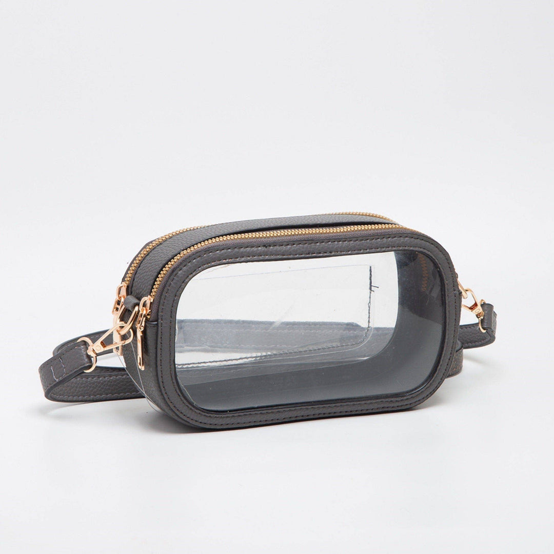 Gray Double Zipper Oval Clear Bag