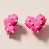 Pink Pearl Studded Heart Earrings