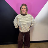 Brown & Ivory Reversible Polka Dot Stripe Sweatshirt