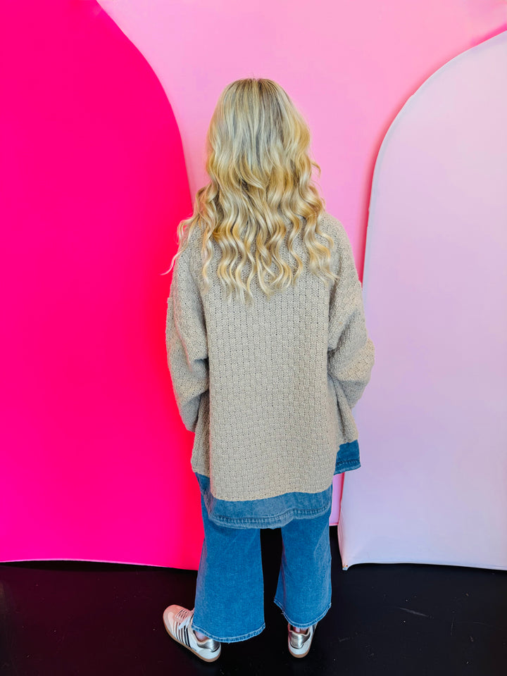 Latte Denim Contrast Cardigan