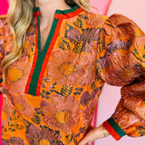 Pumpkin Floral Jacquard Top