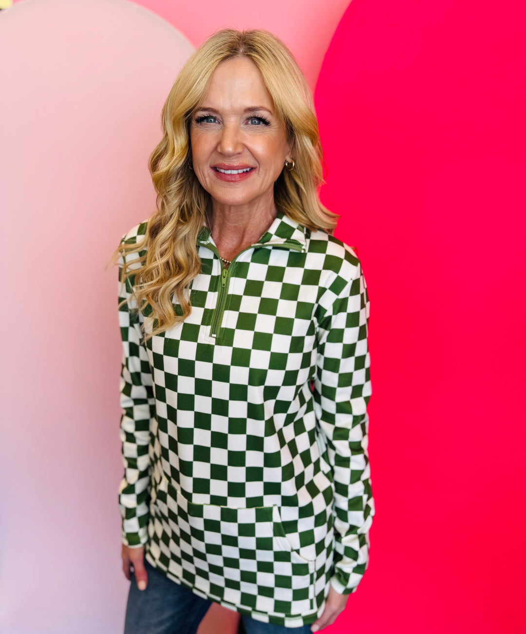 Green & White Checkered Pep Rally Pullover