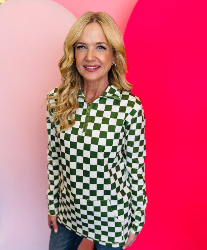 Green & White Checkered Pep Rally Pullover