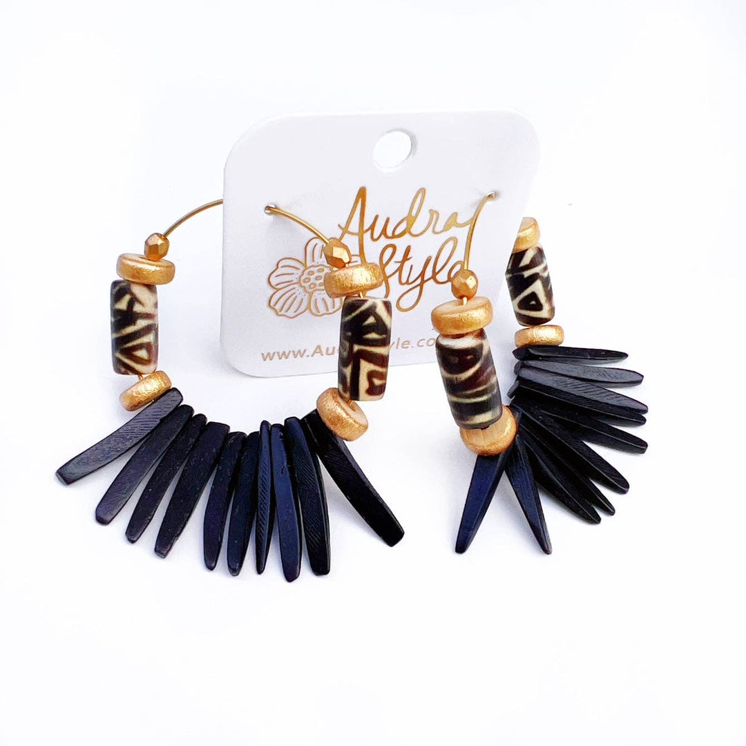 Black and White Fringe Hoops wooden 