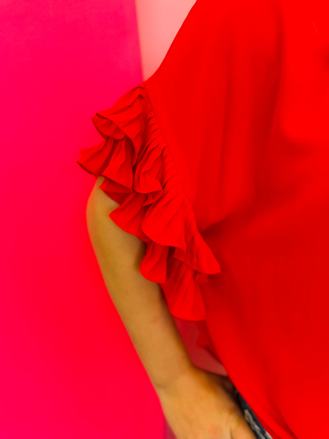 Red Ruffle Sleeve Top
