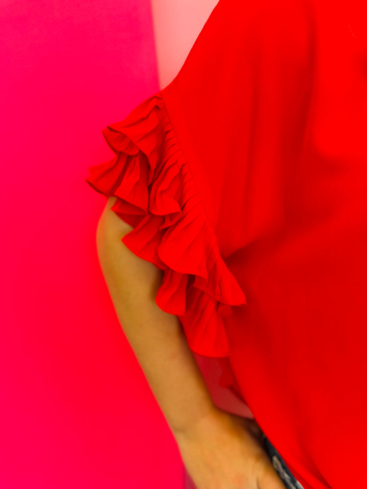 Red Ruffle Sleeve Top