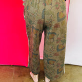 Brown Floral Stripe Wide Leg Pants