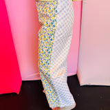 Floral & Gingham Printed Denim Pants