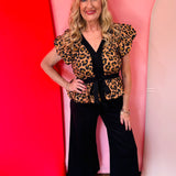 Leopard Flutter Sleeve Top