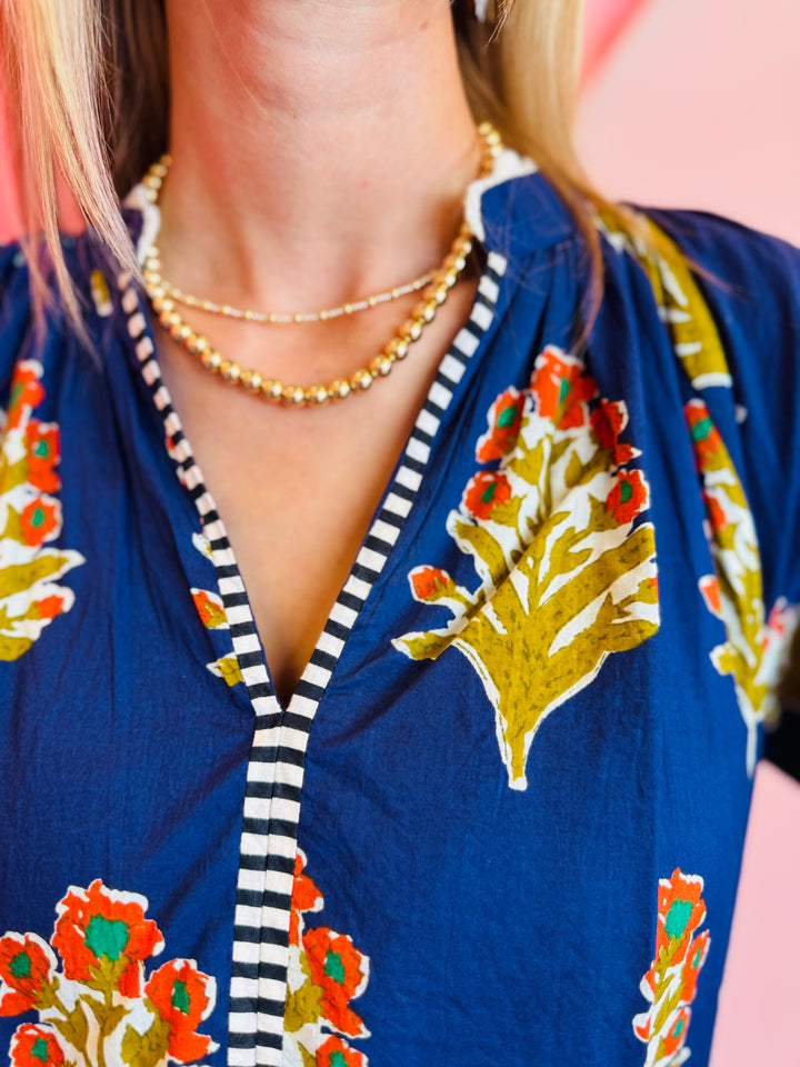 Navy Floral Detailed Dress
