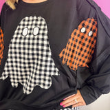 Oversized Plaid Ghost Applique Sweatshirt