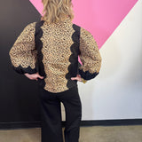 Leopard & Black Scallop Trim Top