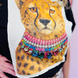 Jewel Collared Leopard Patch Tee (Black)