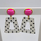 Pink Stripe & Polka Dot Drop Earrings